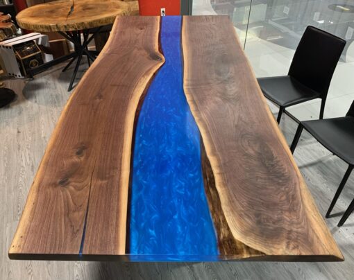 Custom Live Edge Walnut Epoxy River Table Blue - Woodify