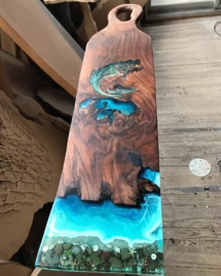 Epoxy Ocean Coffee Dark Brown Table with waves
