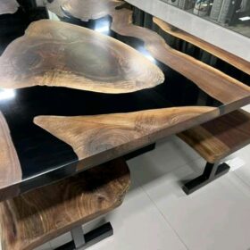 10ft x 4ft and 5.5ft x 4ft Epoxy River Matching Tables with Benches 1
