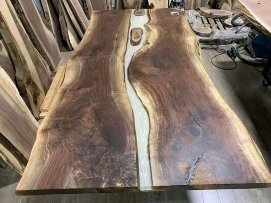 Black Walnut Live Edge Epoxy Dining Table with Islands 3