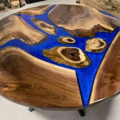 6ft Round Blue Epoxy River Walnut Table 3