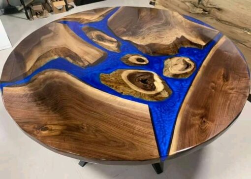 6ft Round Blue Epoxy River Walnut Table 3