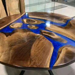 6ft Round Blue Epoxy River Walnut Table 1