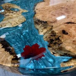 Round Blue Epoxy Ocean Live Edge Table with Islands 2