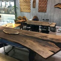 9ft Single Slab Live Edge Walnut Dining Table with Epoxy Highlights 2