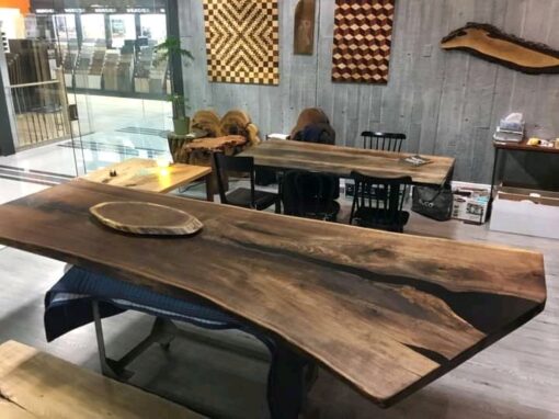 9ft Single Slab Live Edge Walnut Dining Table with Epoxy Highlights 2