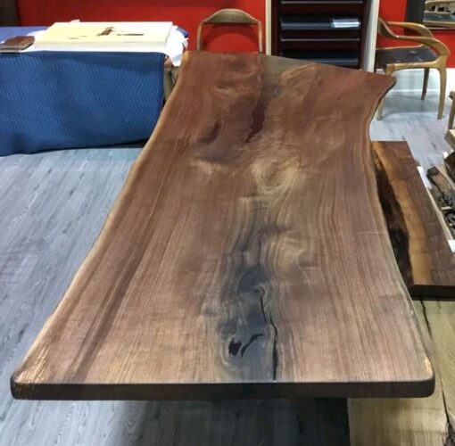 9ft Single Slab Live Edge Walnut Dining Table with Epoxy Highlights 1