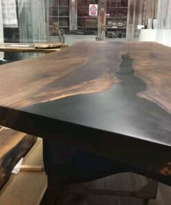 9ft Single Slab Live Edge Walnut Dining Table with Epoxy Highlights