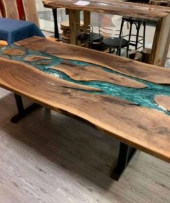 Turquoise River Live Edge Dining Table with Islands 4