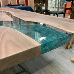 Turquoise River Live Edge Dining Table with Islands 3