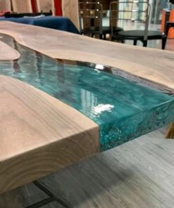 Turquoise River Live Edge Dining Table with Islands 3
