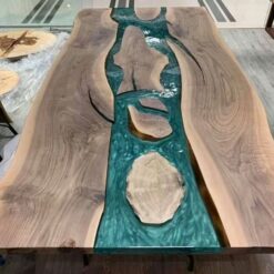 Turquoise River Live Edge Dining Table with Islands 1