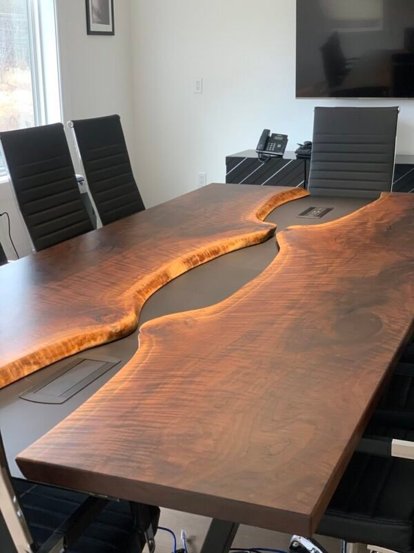 CURLY BLACK WALNUT METAL RIVER CONFERENCE TABLE