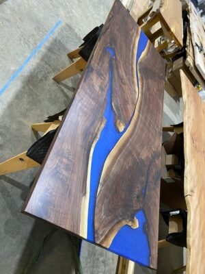 BLACK WALNUT WITH OCEAN BLUE RESIN RIVER DOOR