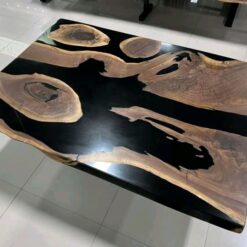 5.5ft x 4ft Black Epoxy River Coffee Table with Islands