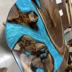 Oval Blue Epoxy Live Edge River with Islands 3
