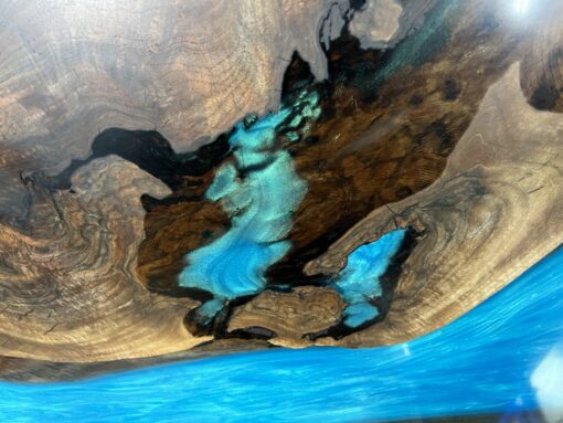 Oval Blue Epoxy Live Edge River with Islands 2