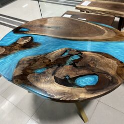 Oval Blue Epoxy Live Edge River with Islands