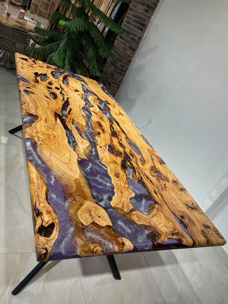 Custom live edge epoxy resin table, Black epoxy table, Dining room table,  Epoxy table living room table, Olive tree epoxy table