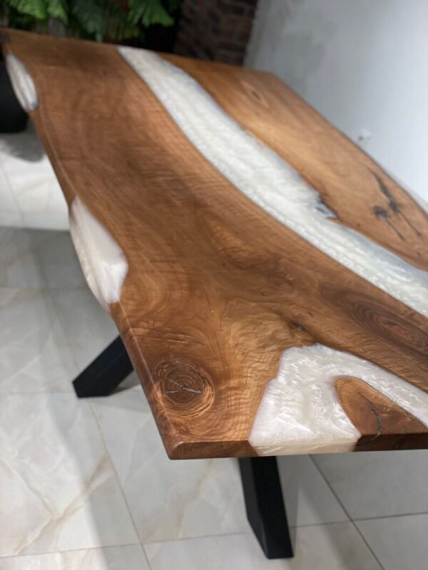 Epoxy white resin walnut table Woodify Canada