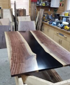 Black Epoxy River Dining Table Custom Made 5.6ft x 3.2ft - Woodify Canada