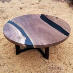 Round Maple coffee table with transparent grey epoxy 42" Diameter x 1-3/4" thick 3