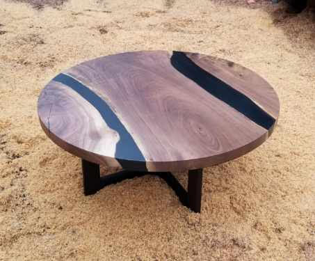 Round Maple coffee table with transparent grey epoxy 42" Diameter x 1-3/4" thick 3