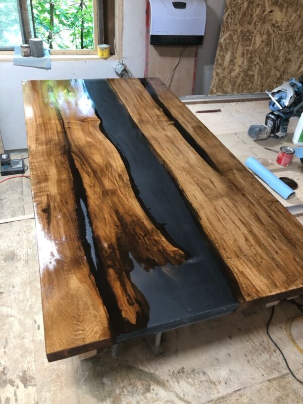 6ft x 3ft Maple Semi-Transparent Black Epoxy River Dining Table