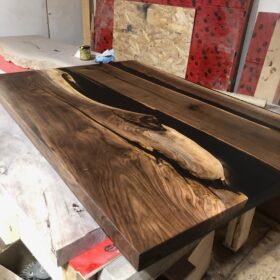 50" x 32" Black Walnut Slab Coffee Table Semi Transparent Epoxy Rivers - Woodify