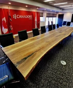 20ft maple live edge boardroom table, full view