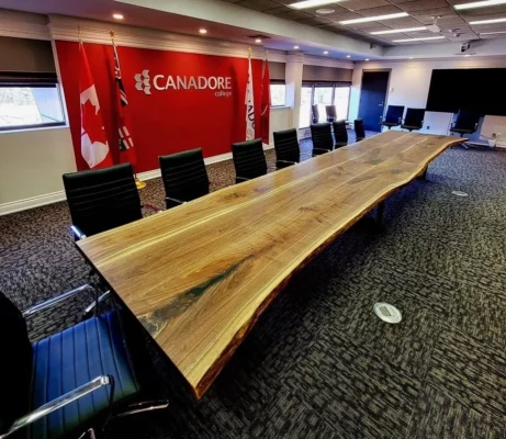 20ft maple live edge boardroom table, full view
