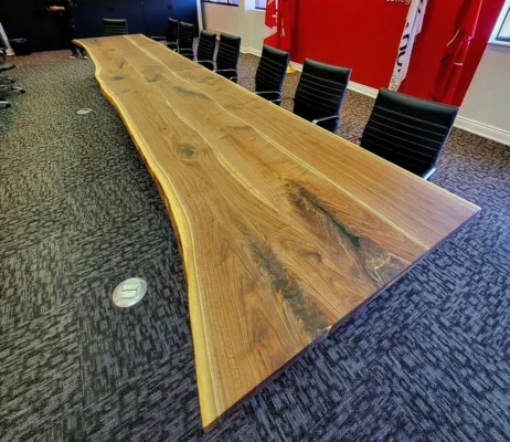 Maple live edge boardroom table shown from angle
