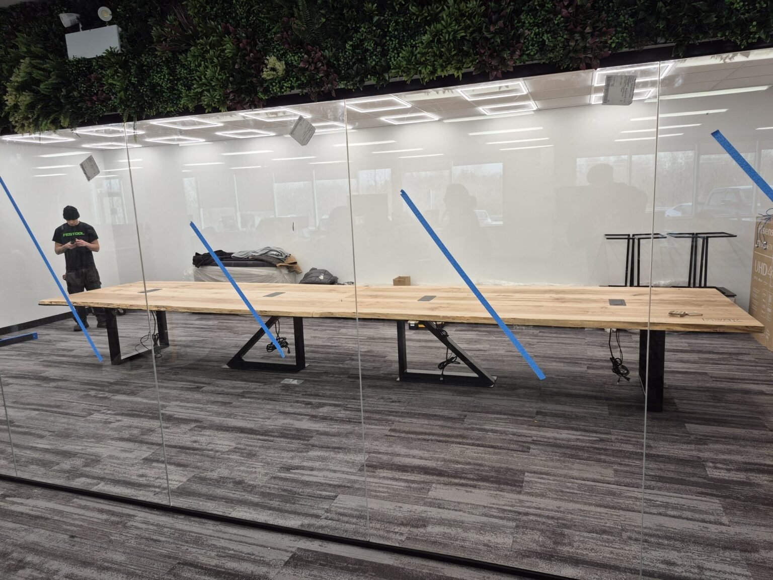 Custom Made Boardroom Table Maple Slabs with Steel Legs 20ft x 5ft - Woodify