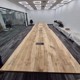Custom Made Boardroom Table Maple Slabs with Steel Legs 20ft x 5ft - Woodify
