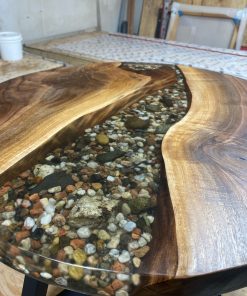 2ft Round Black Walnut Epoxy River with Rock Feature Coffee Table 7