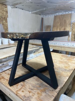 2ft Round Black Walnut Epoxy River with Rock Feature Coffee Table 1