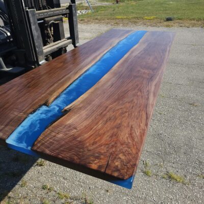 114″ x 42″ (9.5ft x 3.5ft) Black Walnut + Epoxy Waves + Steel Legs Woodify