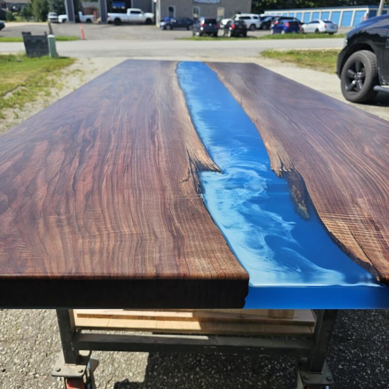 114″ x 42″ (9.5ft x 3.5ft) Black Walnut + Epoxy Waves + Steel Legs Woodify 2