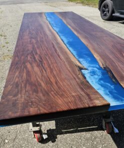 114″ x 42″ (9.5ft x 3.5ft) Black Walnut + Epoxy Waves + Steel Legs Woodify 1