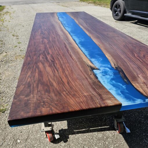 114″ x 42″ (9.5ft x 3.5ft) Black Walnut + Epoxy Waves + Steel Legs Woodify 1