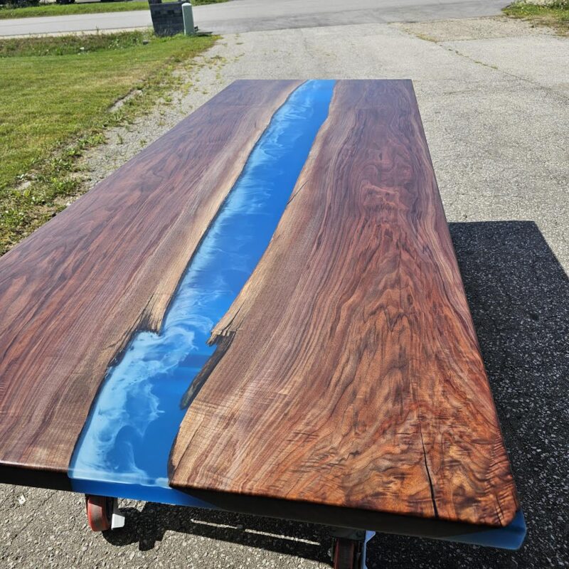 114″ x 42″ (9.5ft x 3.5ft) Black Walnut + Epoxy Waves + Steel Legs Woodify 8