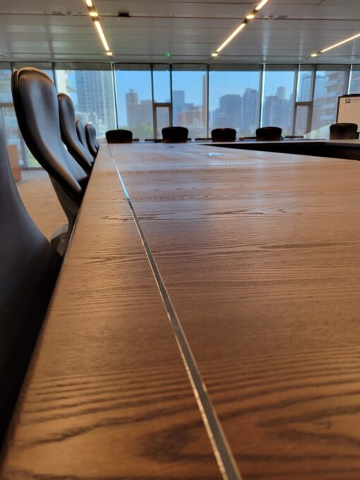 22ft x 14ft Ash Boardroom Table + power ports -Custom Legs