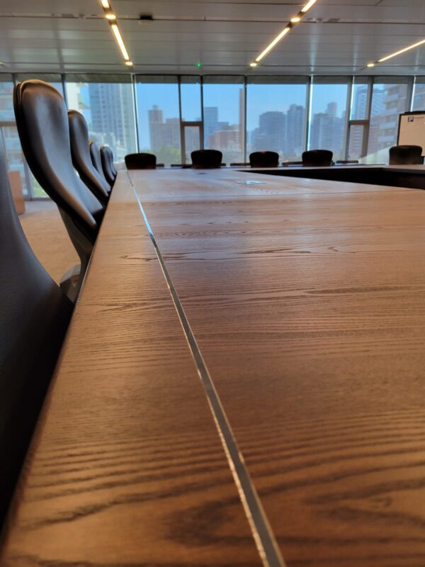 22ft x 14ft Ash Boardroom Table + power ports -Custom Legs