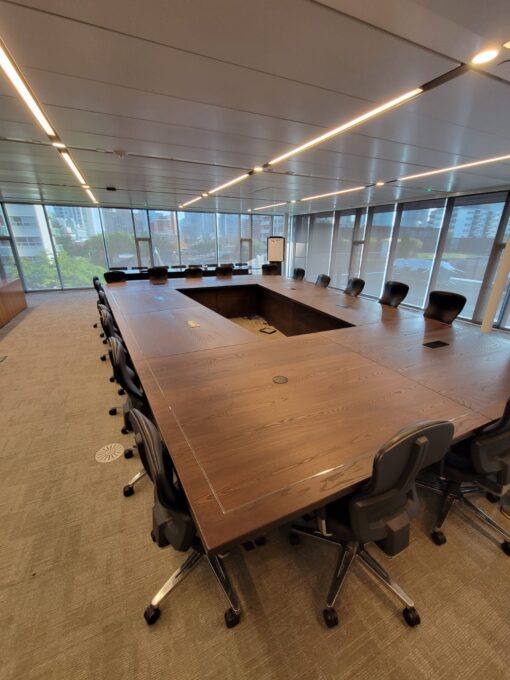 22ft x 14ft Ash Boardroom Table + power ports -Custom Legs 4