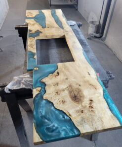 7ft x 2.5ft Variable width Kitchen Counter Mappa Burl + Epoxy Rivers + Cutout for sink woodify