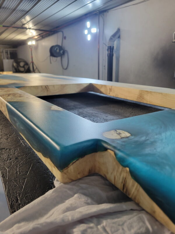 7ft x 2.5ft Variable width Kitchen Counter Mappa Burl + Epoxy Rivers + Cutout for sink woodify 2
