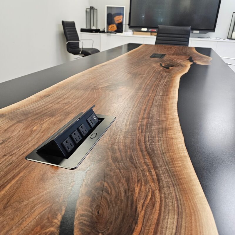 12ft x 3.5ft Black Walnut Single Slab + Black Epoxy River 2