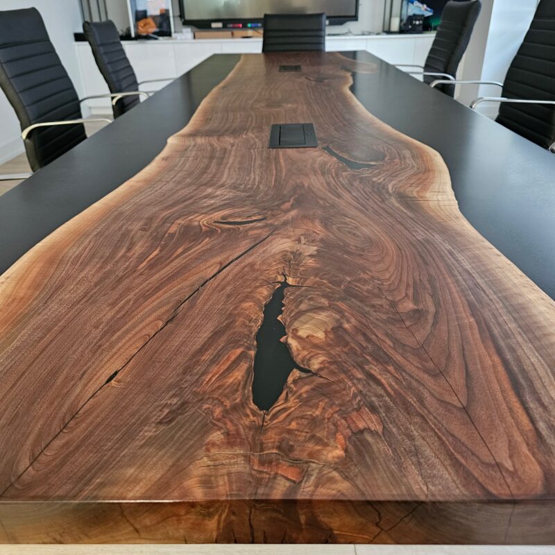 12ft x 3.5ft Black Walnut Single Slab + Black Epoxy River 3