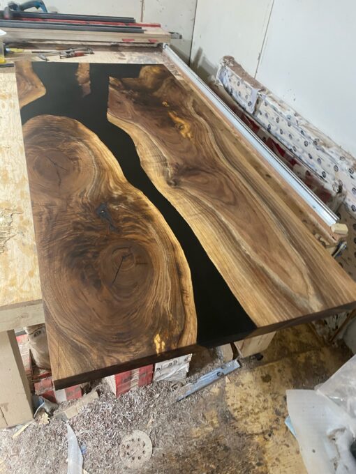 65" x 30" Black Walnut + Epoxy Rivers Office Desk