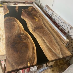 65" x 30" Black Walnut + Epoxy Rivers Office Desk 11